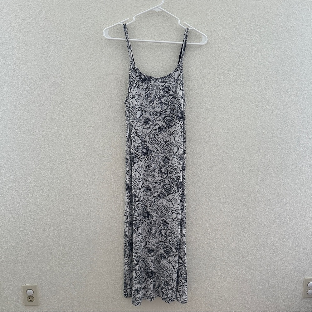 Arabella‎ Y2K Black White Paisley Maxi Slip Dress S | Boho Fairy Grunge Artsy